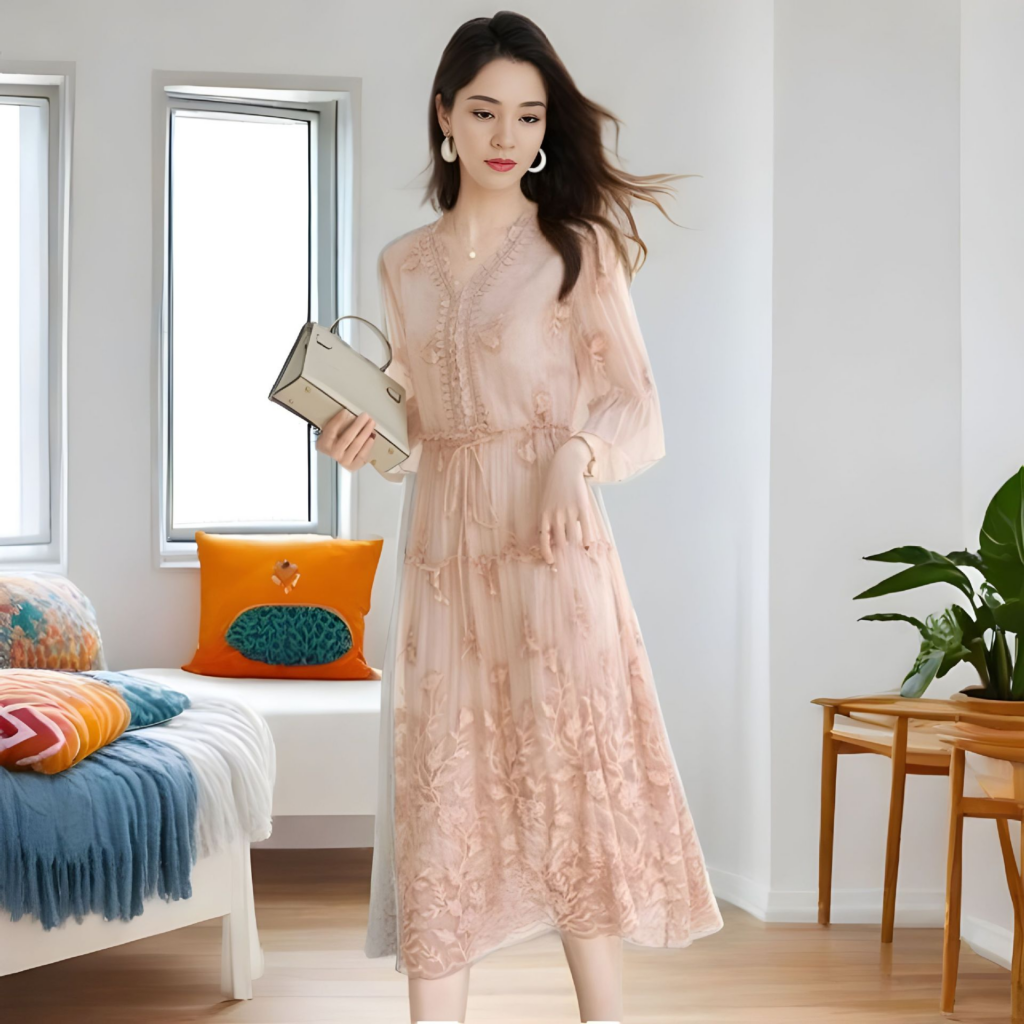 long sleeve silk dress