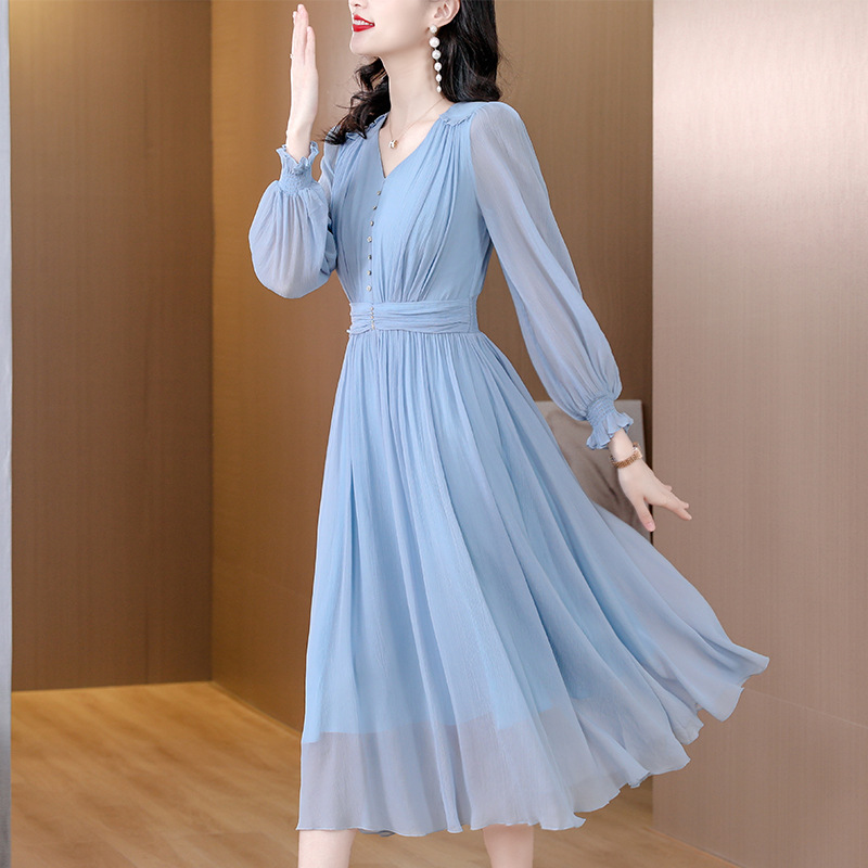 light blue silk dress