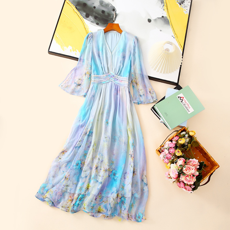 light blue silk dress