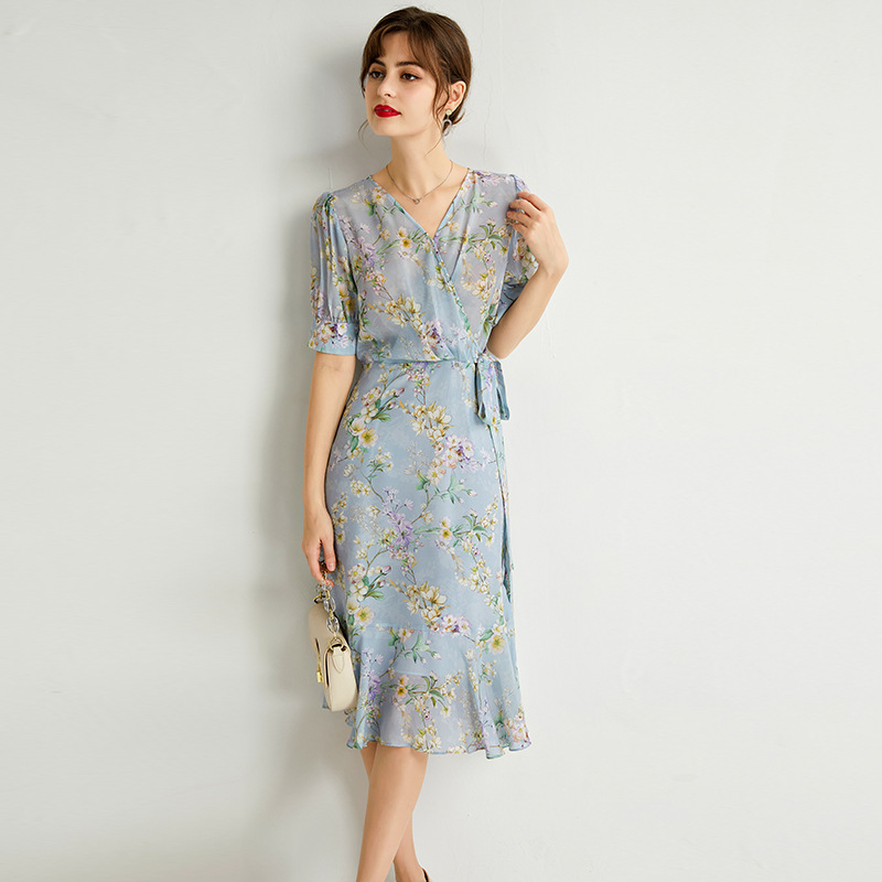 light blue silk dress